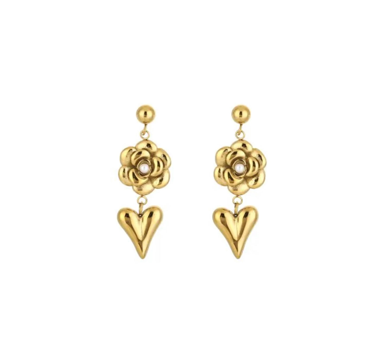 Flower heart earrings