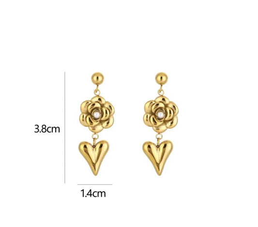 Flower heart earrings