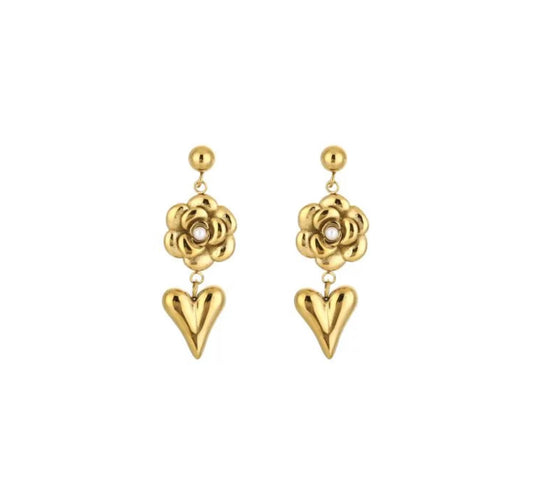 Flower heart earrings